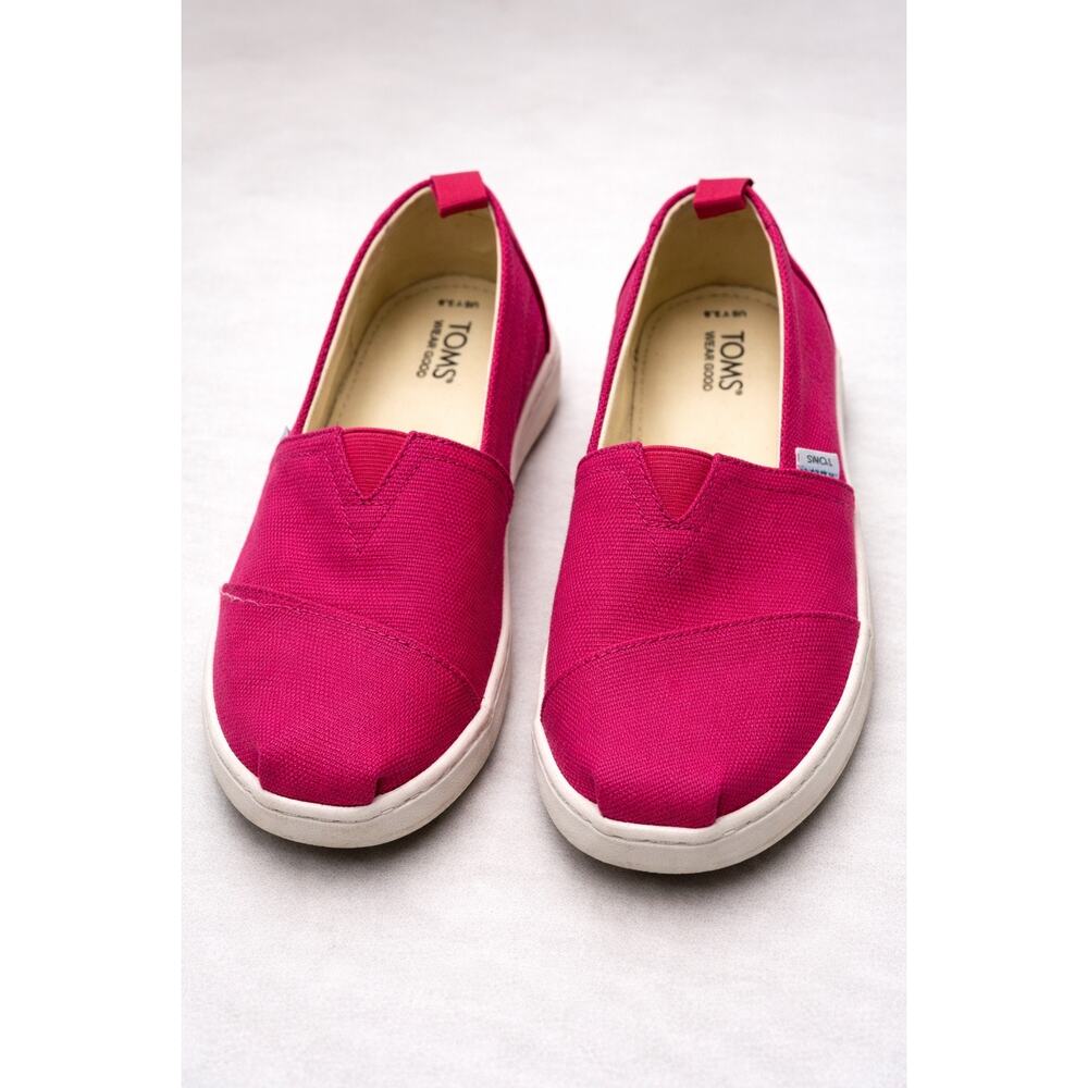 TOMS Pink Slip On Shoes Youth 3.5 Canvas Classic Flats